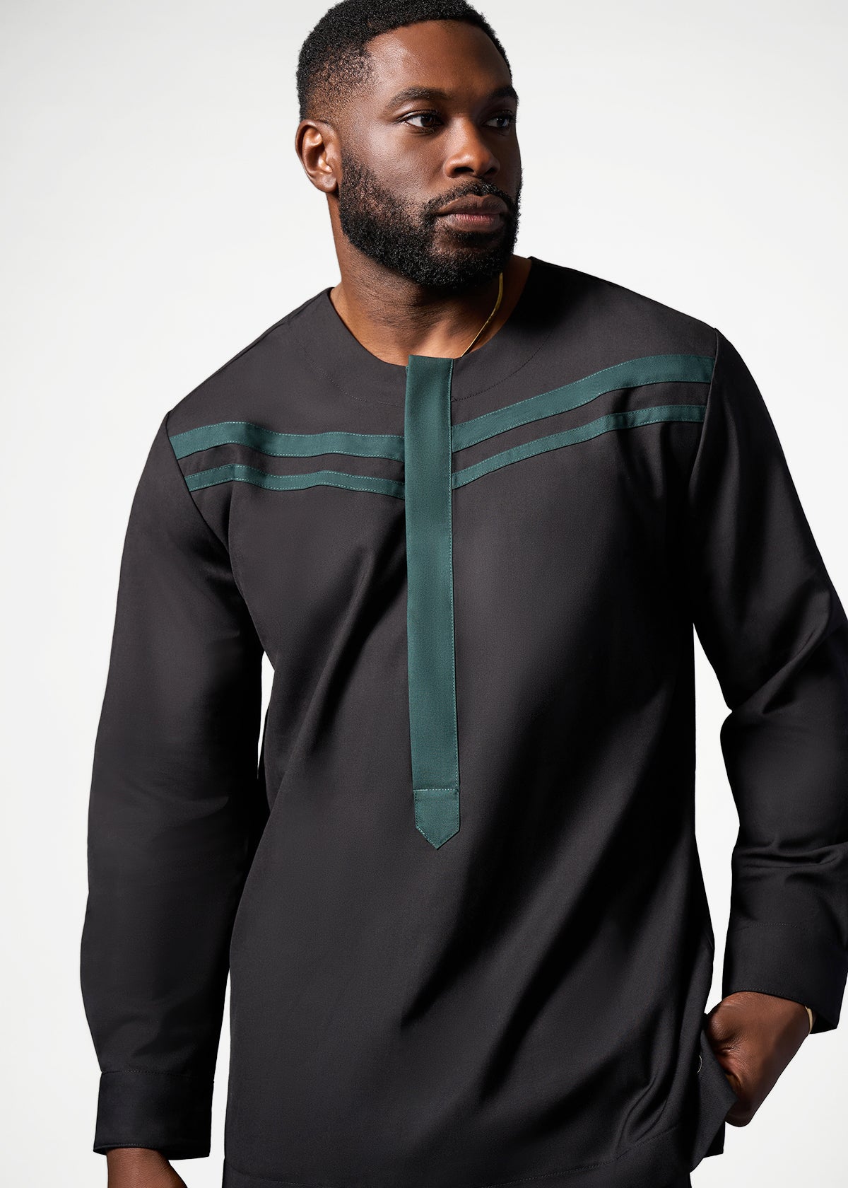 Zain Men's African Traditional Shirt (Black/Green) - Clearance - D'IYANU