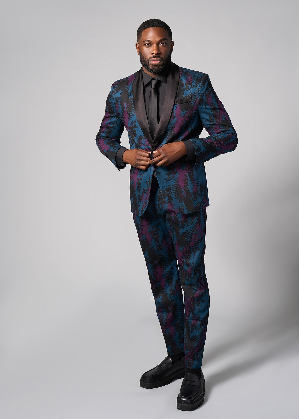 Aadan Men's African Print Blazer (Midnight Teal Abstract) - D'IYANU