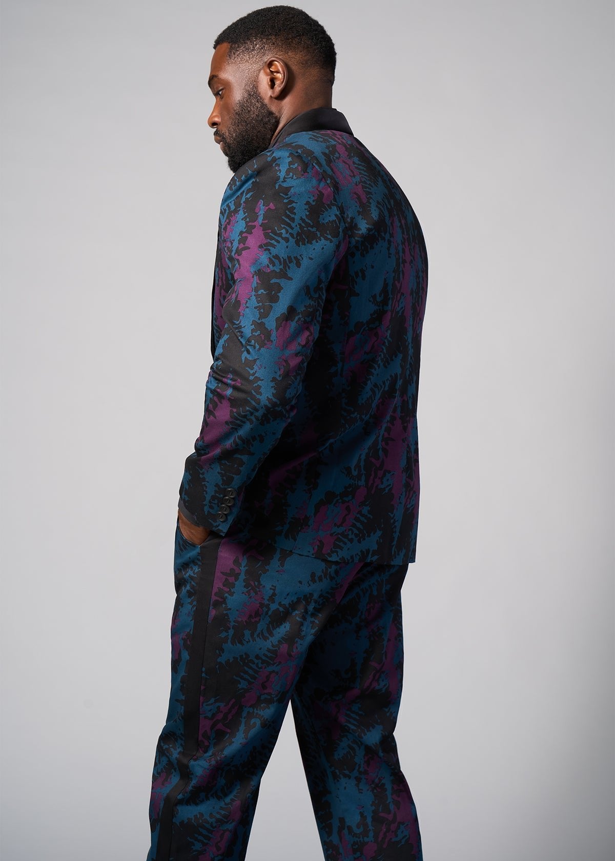 Aadan Men's African Print Blazer (Midnight Teal Abstract) - D'IYANU