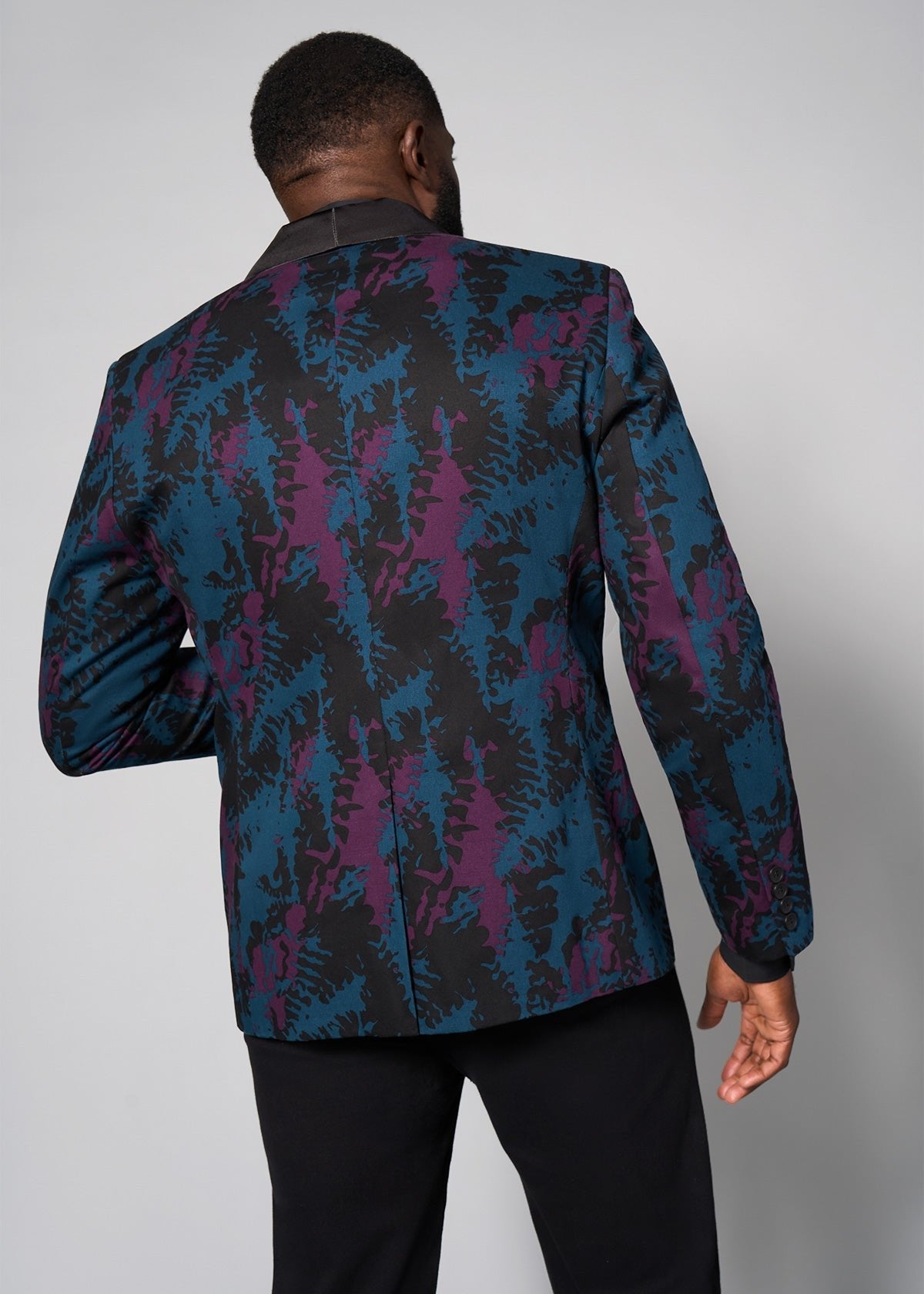 Aadan Men's African Print Blazer (Midnight Teal Abstract) - D'IYANU