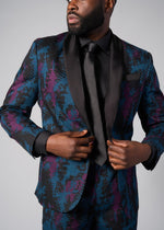 Aadan Men's African Print Blazer (Midnight Teal Abstract) - D'IYANU