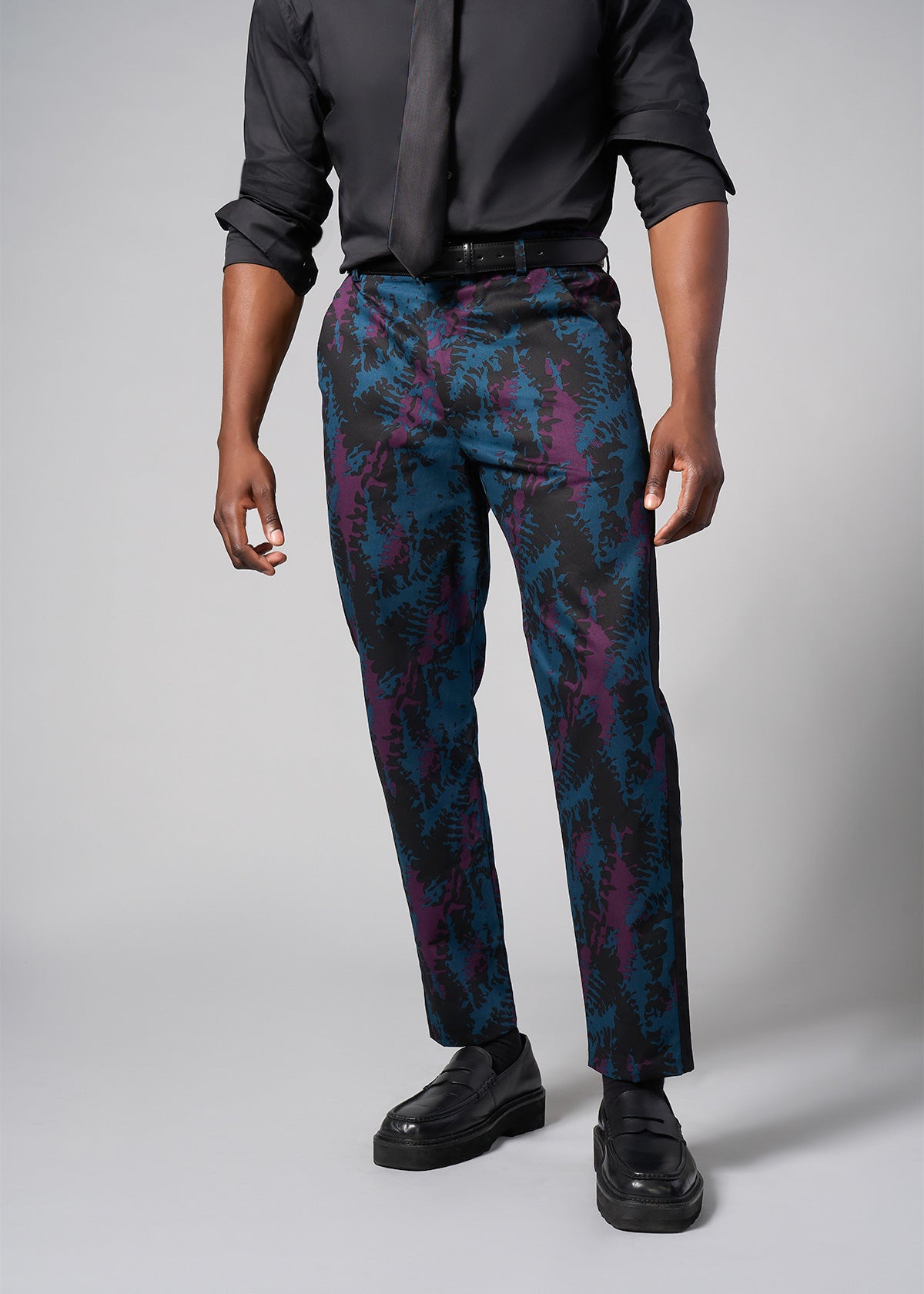 Odion Men's African Print Trousers (Midnight Teal Abstract) - Clearance - D'IYANU