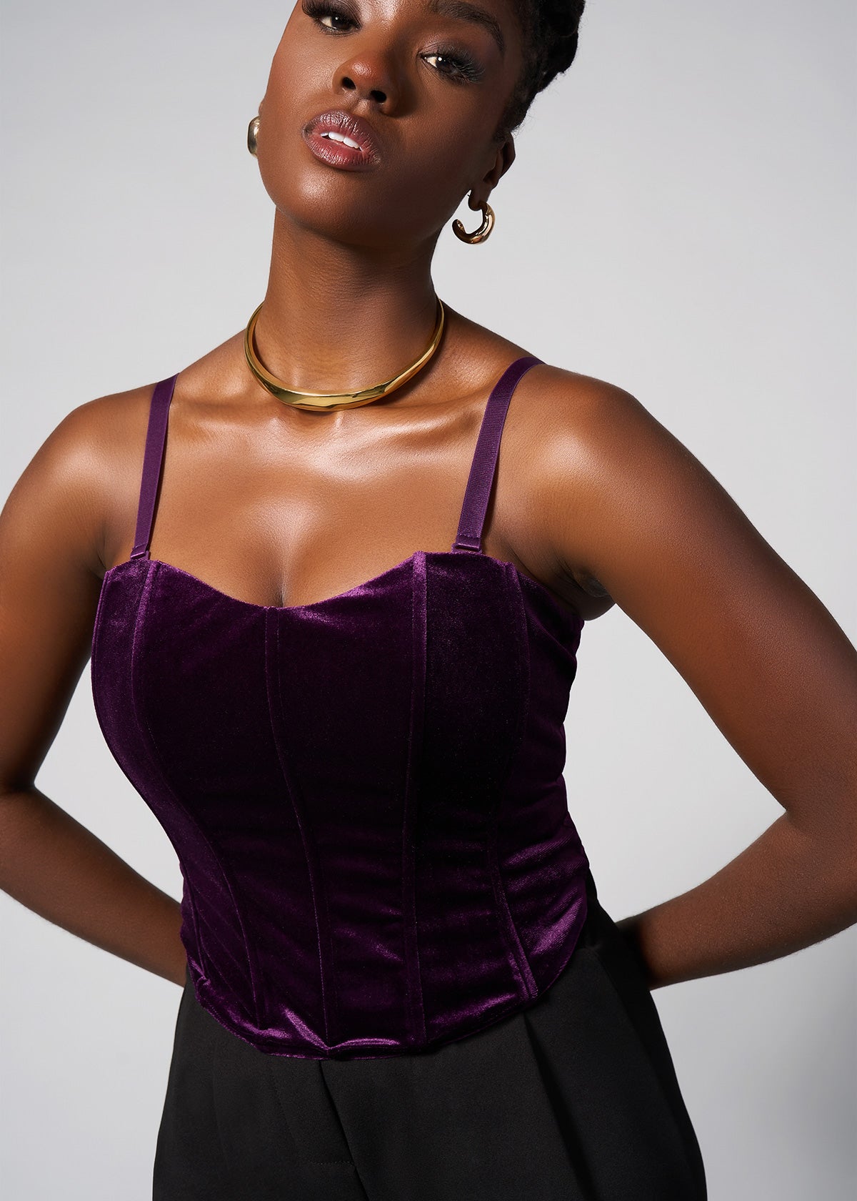 Safisha Women's Stretch Velvet Corset (Plum) - Clearance - D'IYANU