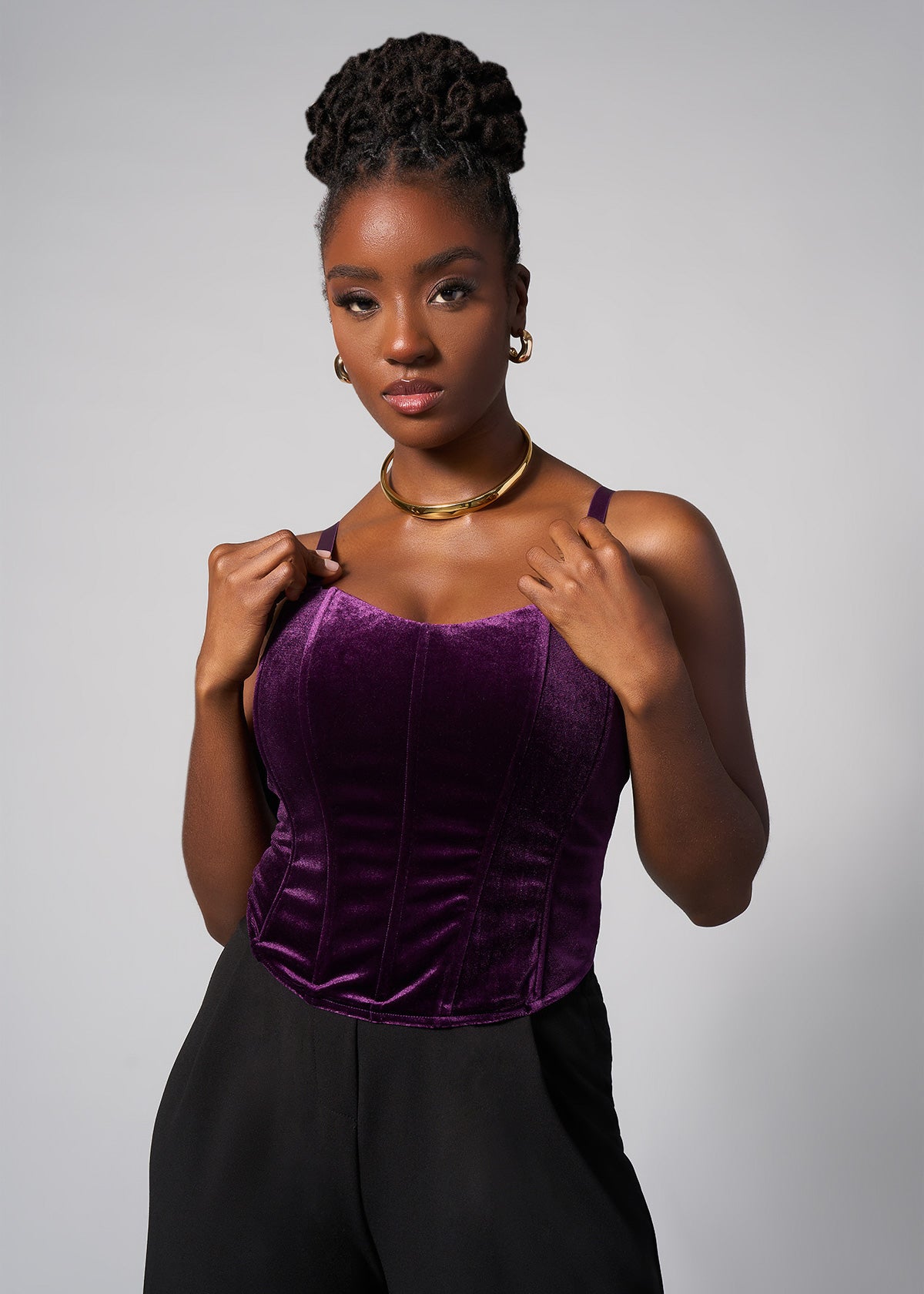 Safisha Women's Stretch Velvet Corset (Plum) - Clearance - D'IYANU