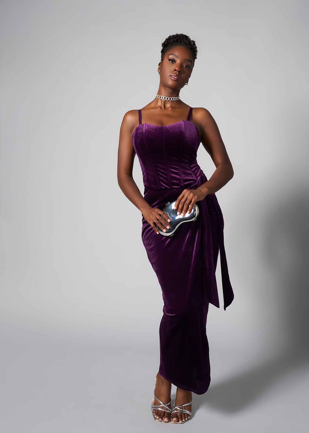 Safisha Women's Stretch Velvet Corset (Plum) - Clearance - D'IYANU