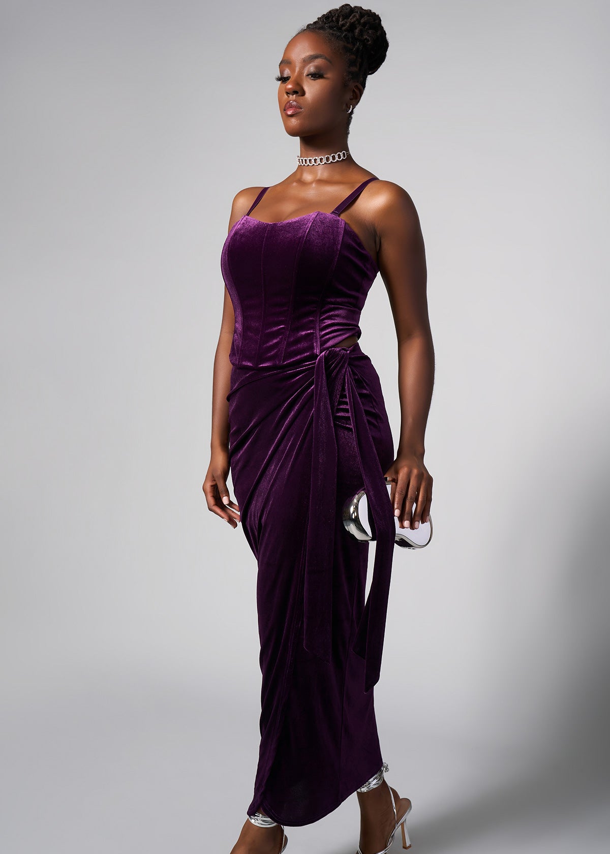 Safisha Women's Stretch Velvet Corset (Plum) - Clearance - D'IYANU
