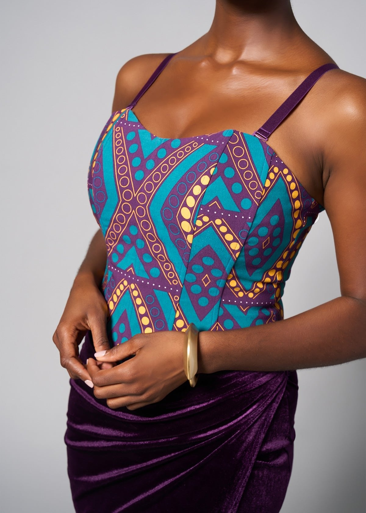 Anaih Women's African Print Stretch Corset (Emerald Retro Diamonds) - Clearance - D'IYANU