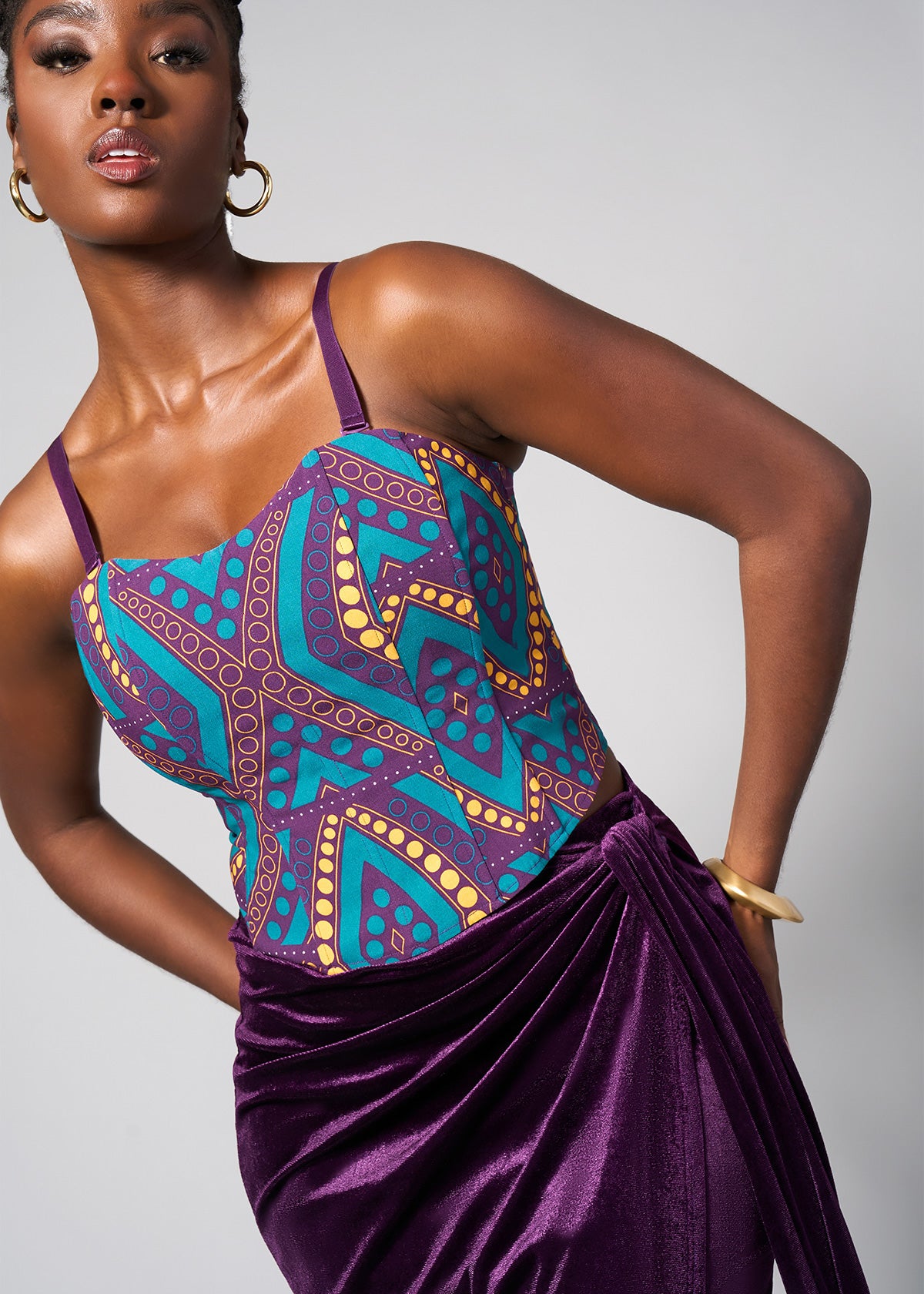 Anaih Women's African Print Stretch Corset (Emerald Retro Diamonds) - Clearance - D'IYANU