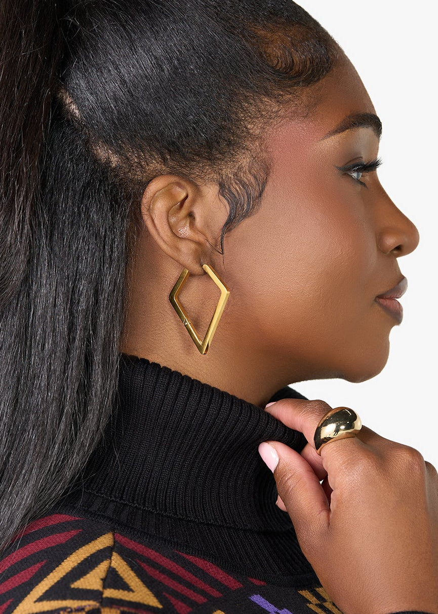 Faiza Womens Angled Earrings (GOLD) - D'IYANU