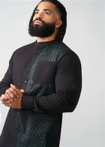 Okafo Men's African Print Mandarin Collar Button-up Shirt (Malachite Diamond Adire) - D'IYANU