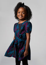 Akua Girl's African Print Dress (Midnight Teal Abstract) - D'IYANU