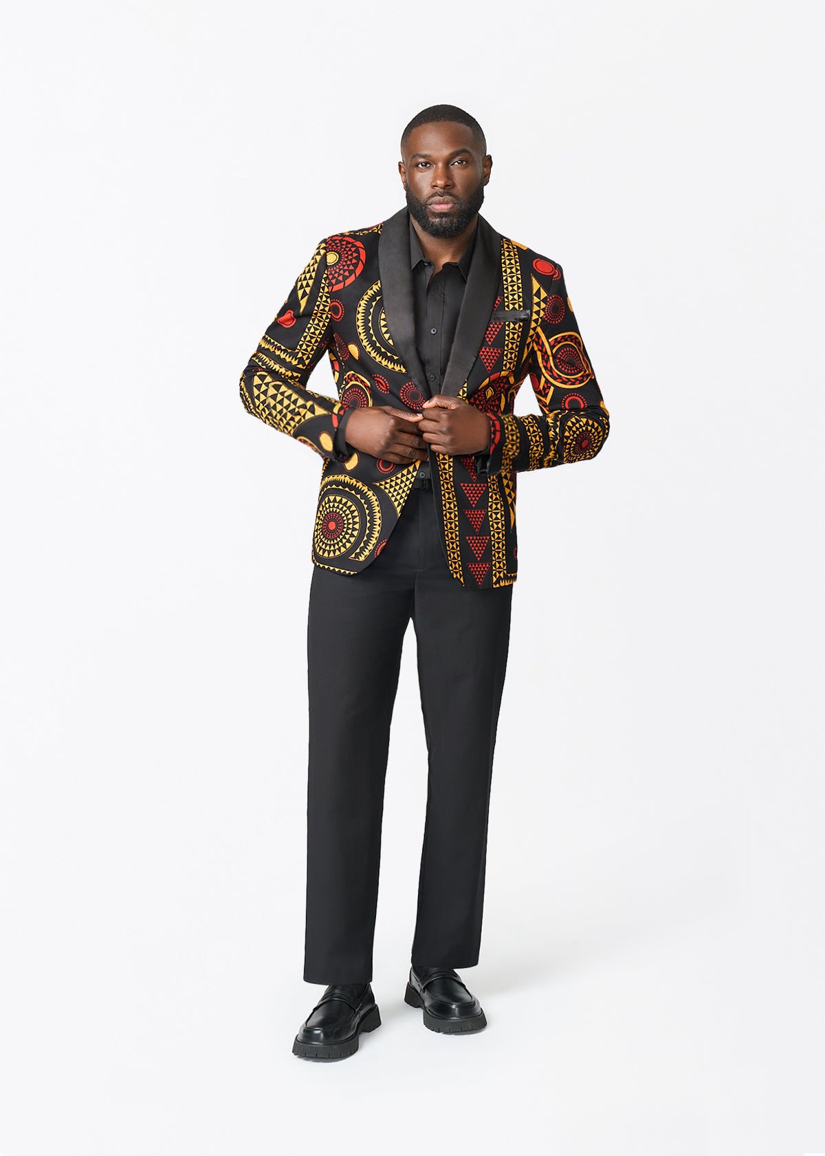Aadan Men's African Print Blazer (Black Spice Medallion) - D'IYANU