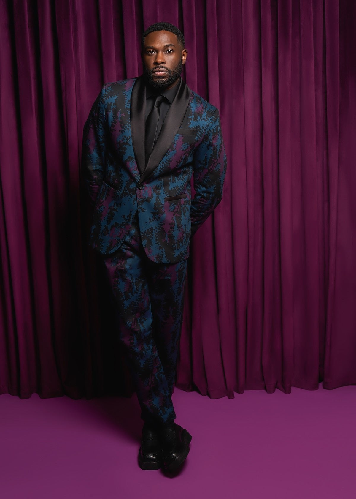 Aadan Men's African Print Blazer (Midnight Teal Abstract) - D'IYANU