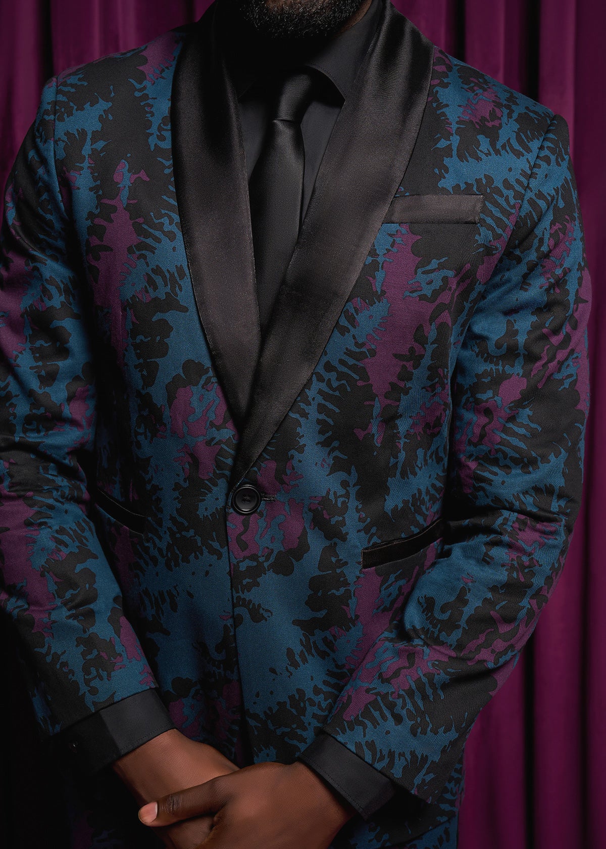 Aadan Men's African Print Blazer (Midnight Teal Abstract) - D'IYANU