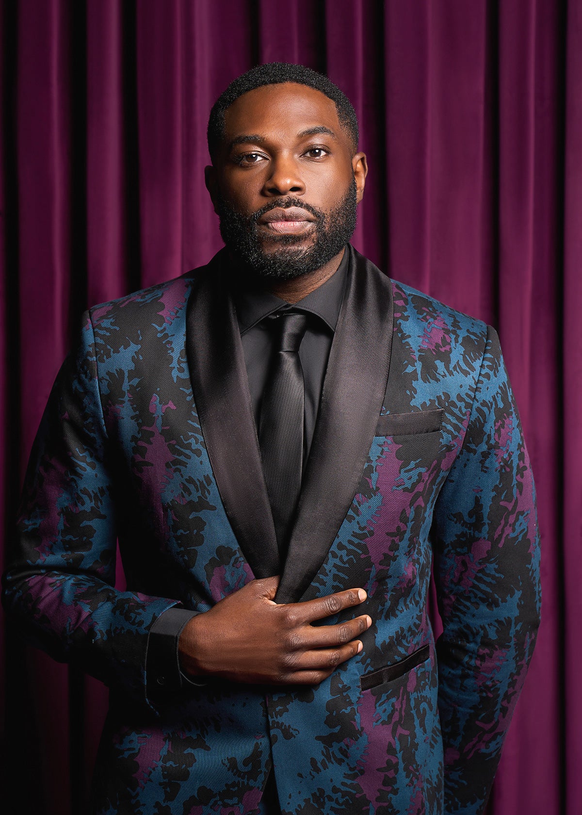 Aadan Men's African Print Blazer (Midnight Teal Abstract) - D'IYANU