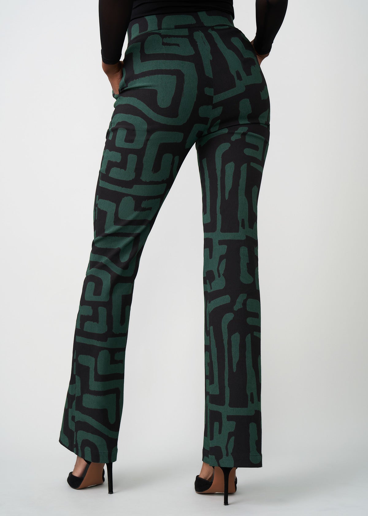 Abebe Women's African Print Stretch Wide Leg Pants (Black Malachite Geometric) - D'IYANU