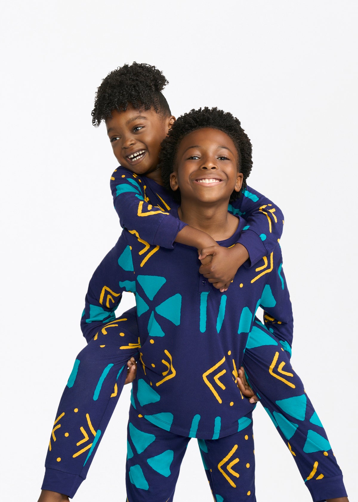 Abeje Kids' Unisex African Print Pajama Set (Navy Gold Mudcloth) - D'IYANU