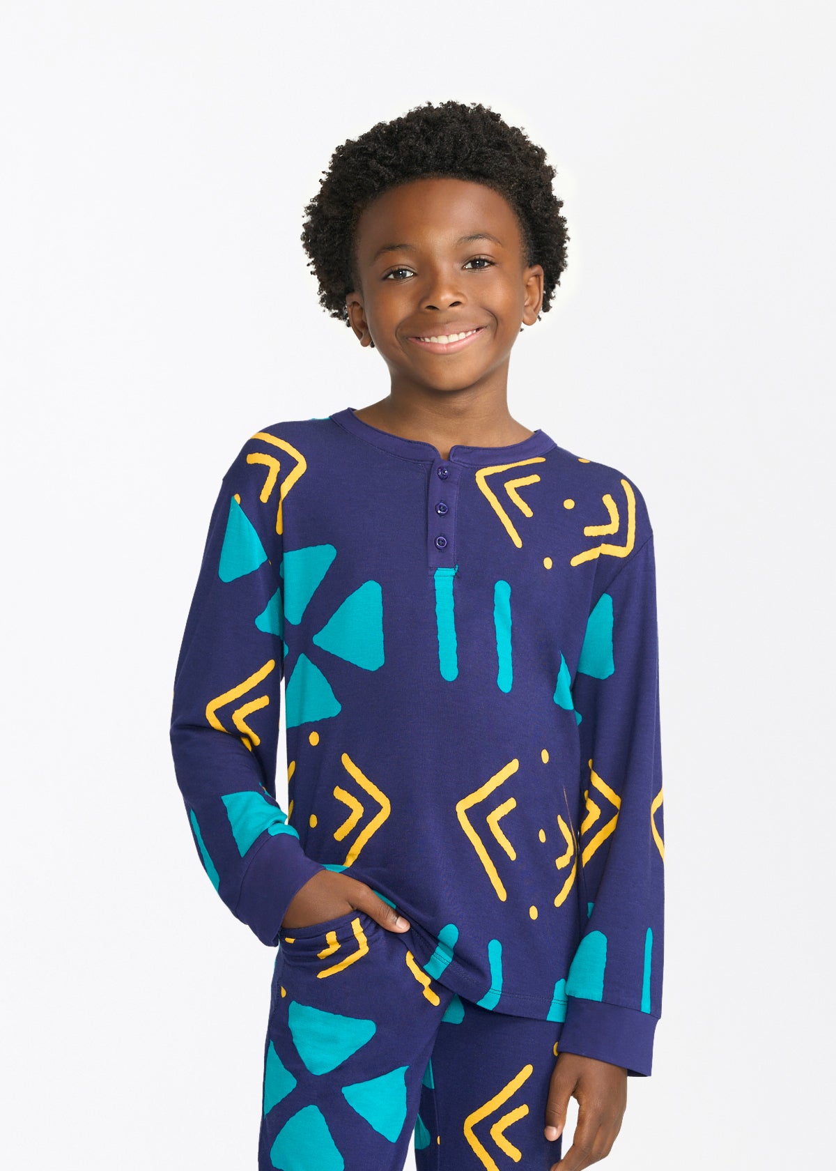 Abeje Kids' Unisex African Print Pajama Set (Navy Gold Mudcloth) - D'IYANU