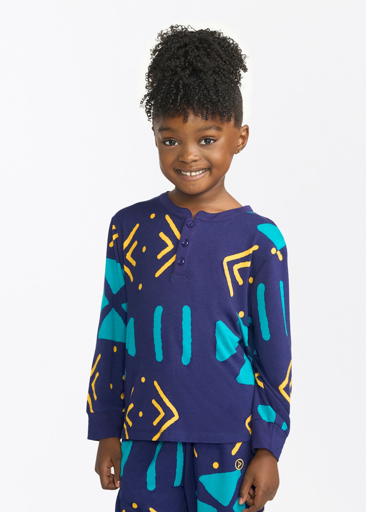 Abeje Kids' Unisex African Print Pajama Set (Navy Gold Mudcloth) - D'IYANU