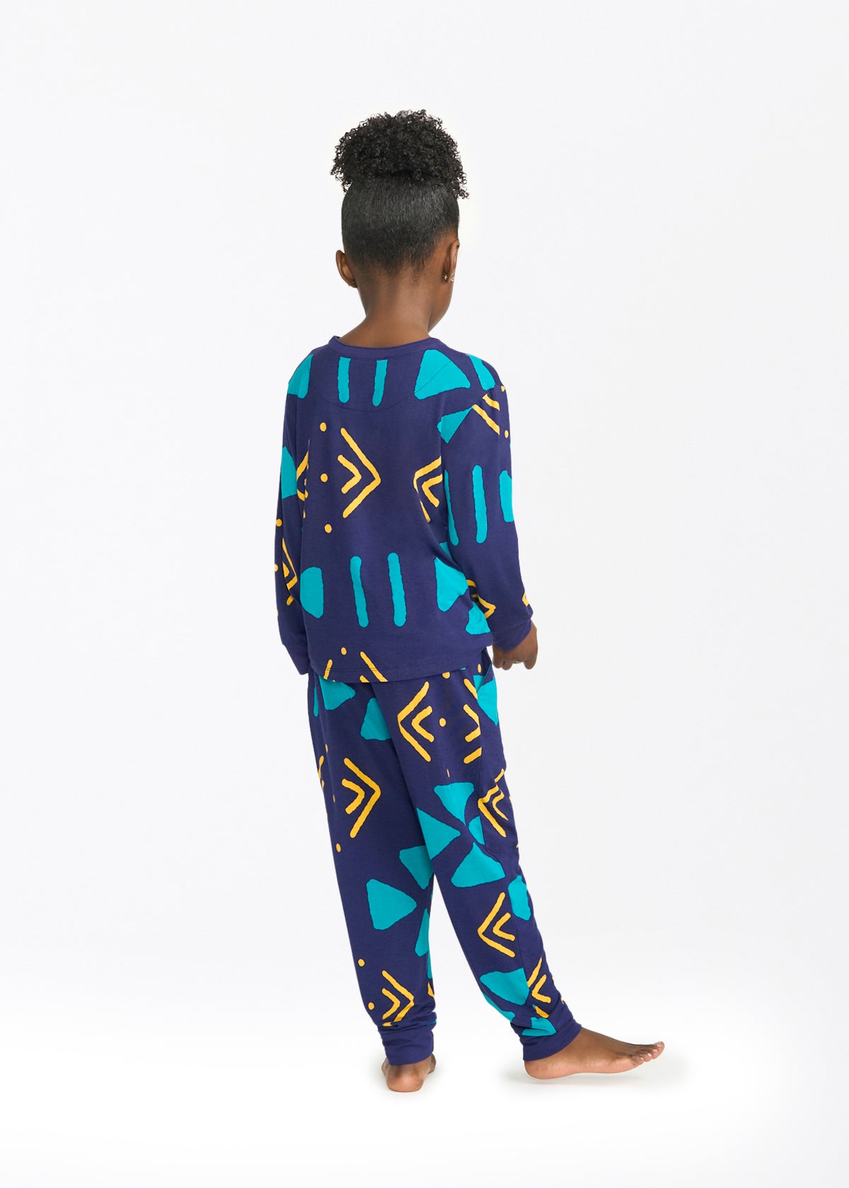 Abeje Kids' Unisex African Print Pajama Set (Navy Gold Mudcloth) - D'IYANU