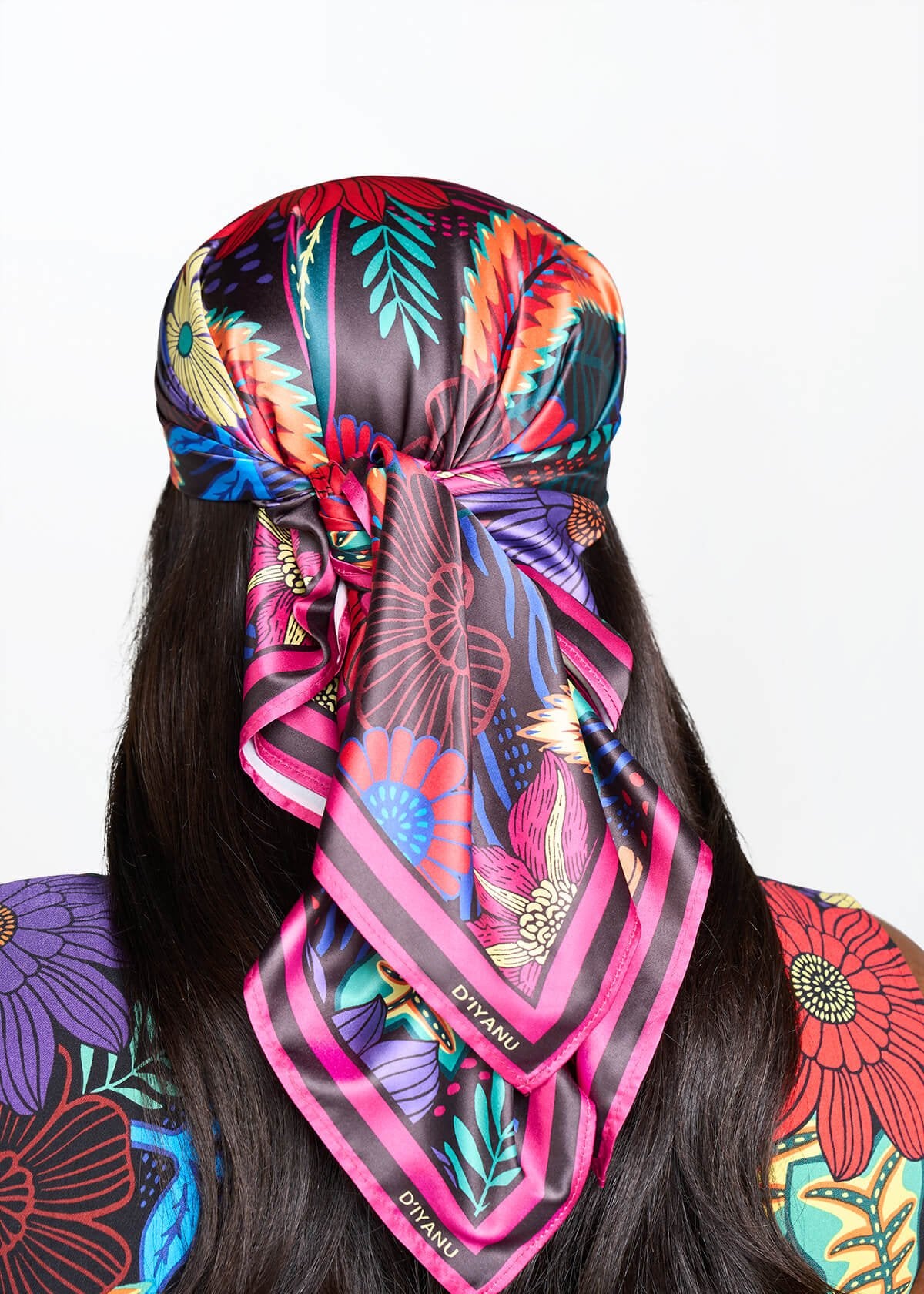 Abeni Women's African Print Scarf (Black Tropical Floral) - D'IYANU