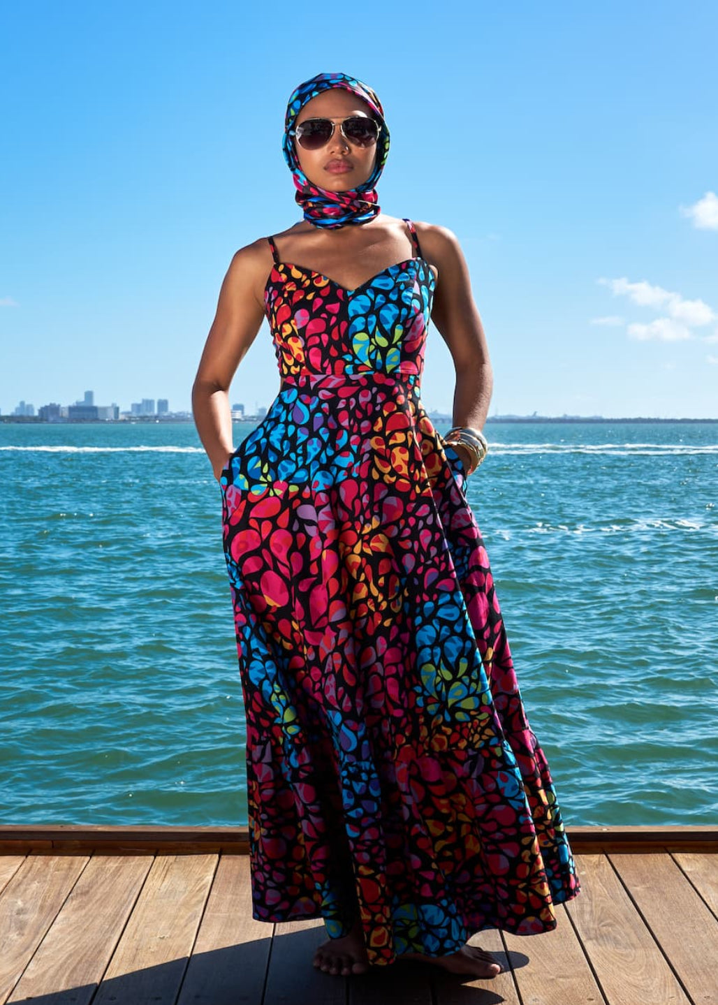 Oneyka Women's African Print Cut Out Maxi Dress (Fuchsia Kaleidoscope) - D'IYANU