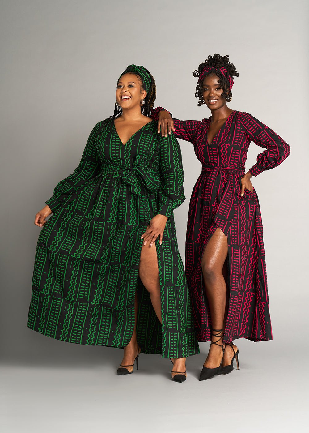 Abiba Women's African Print Maxi Dress (Moss Black Tribal) - Clearance - D'IYANU