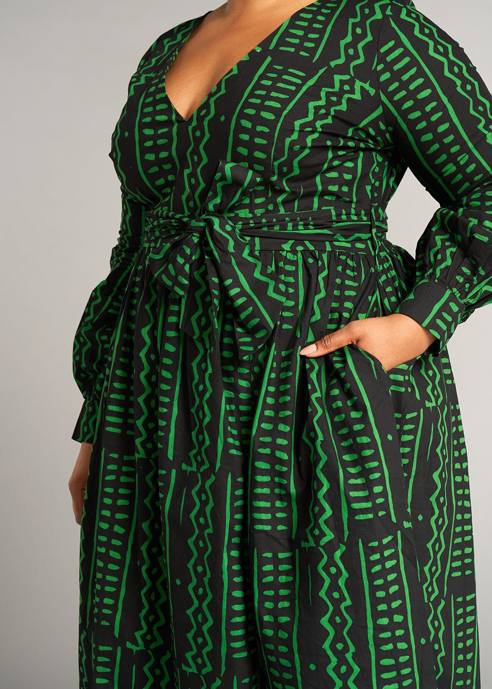 Abiba Women's African Print Maxi Dress (Moss Black Tribal) - Clearance - D'IYANU
