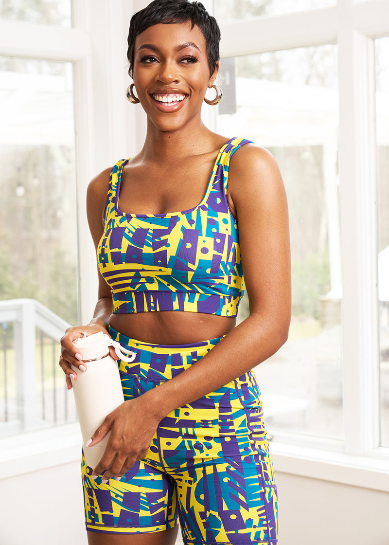 Adamma Women's African Print Sports Bra (Neon Tropical Stamp)