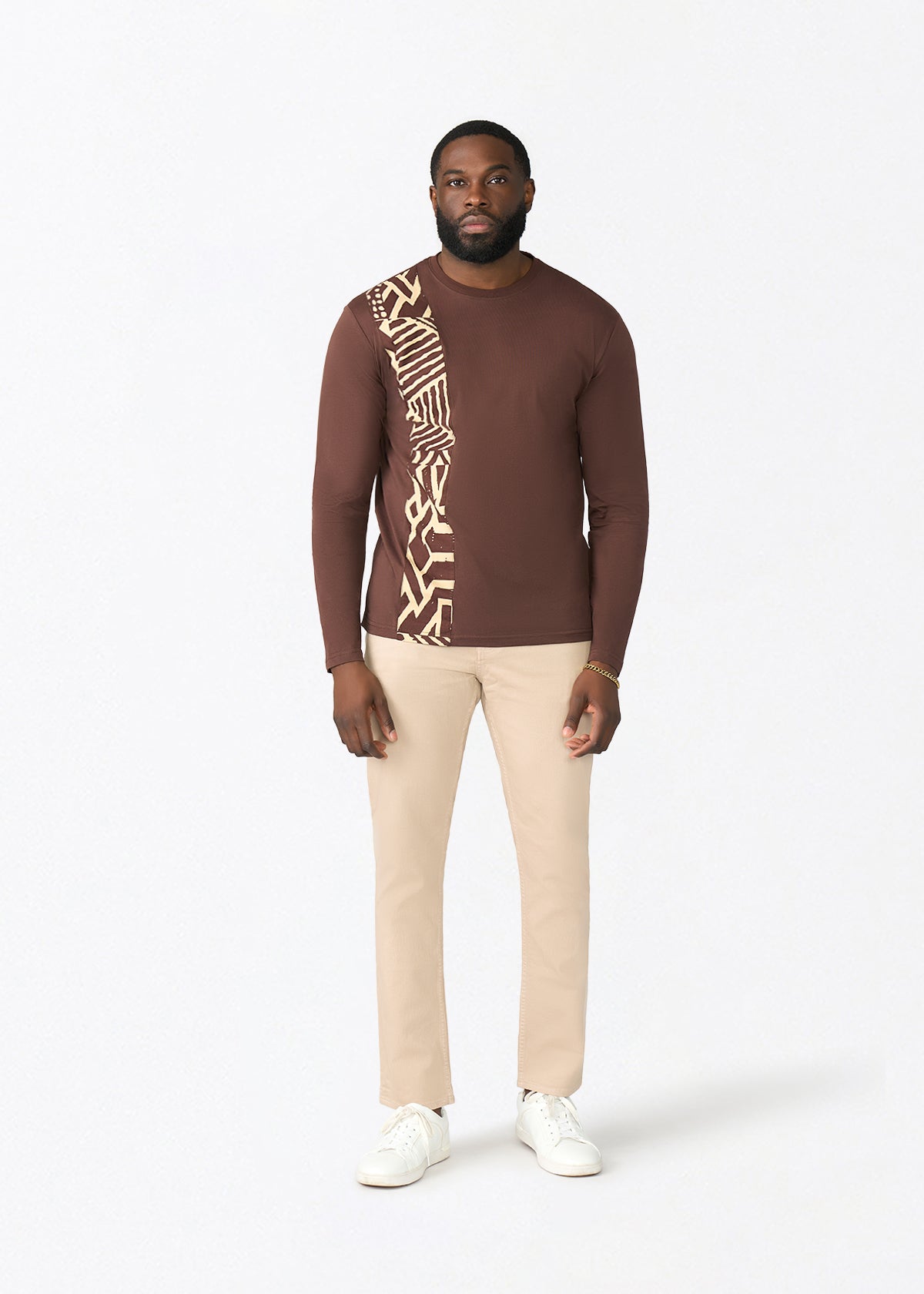 Addo Men's African Print Applique T-shirt (Chocolate Mousse Tribal) - D'IYANU