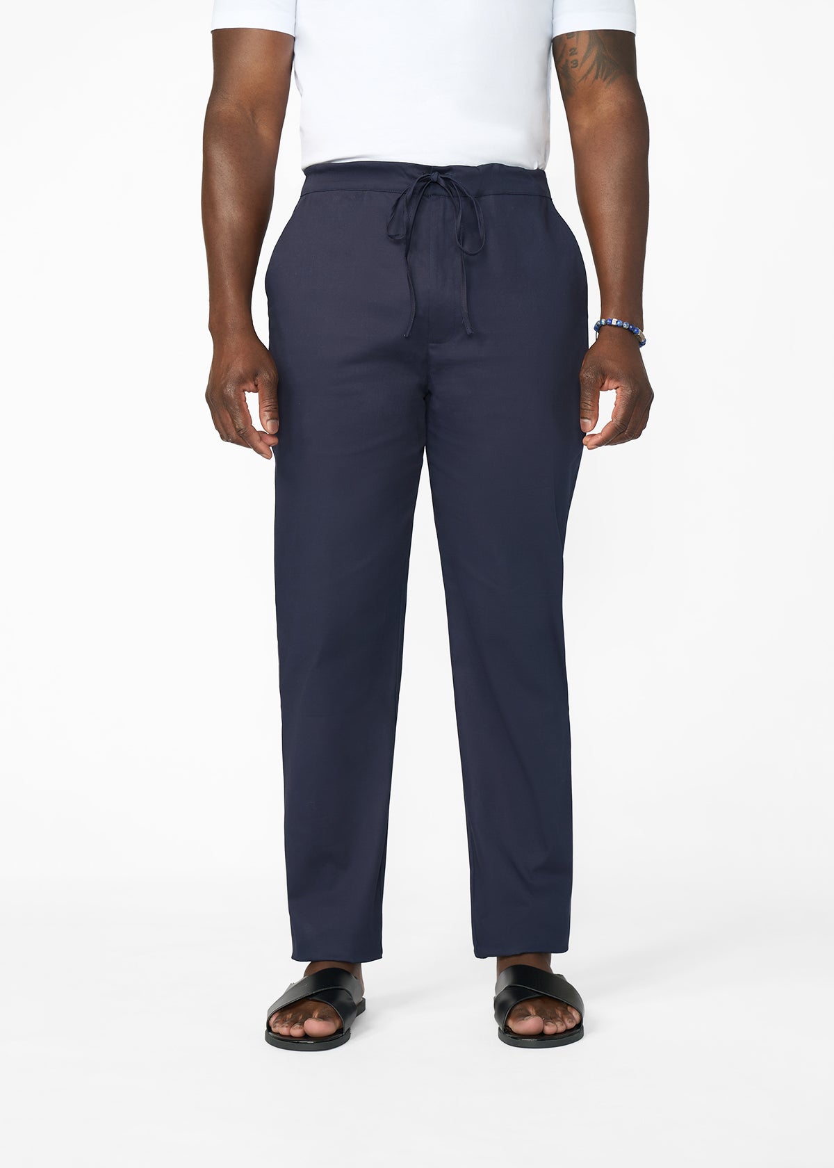 Adil Men's Traditional Dress Pants with Drawstring (Navy) - D'IYANU