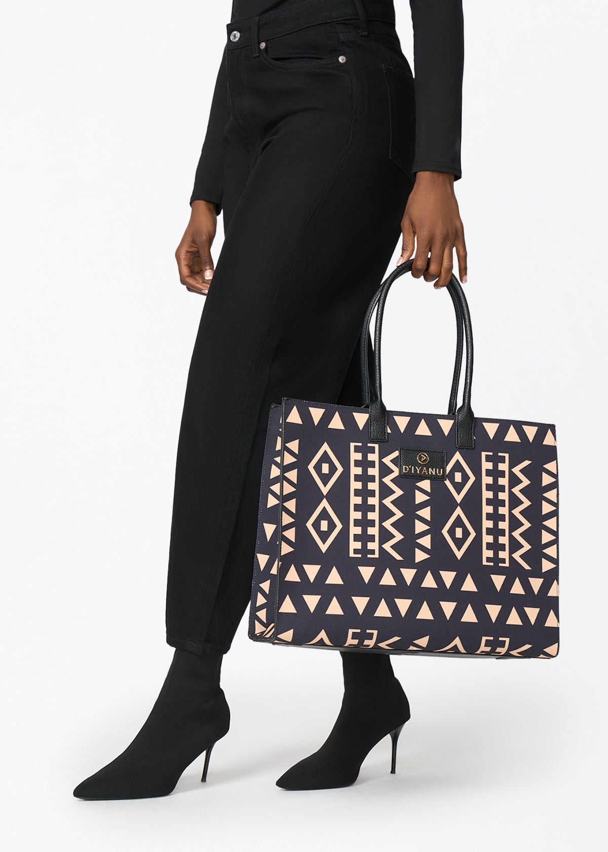 Aina Women's African Print Tote Bag (Tan Black Tribal) - D'IYANU