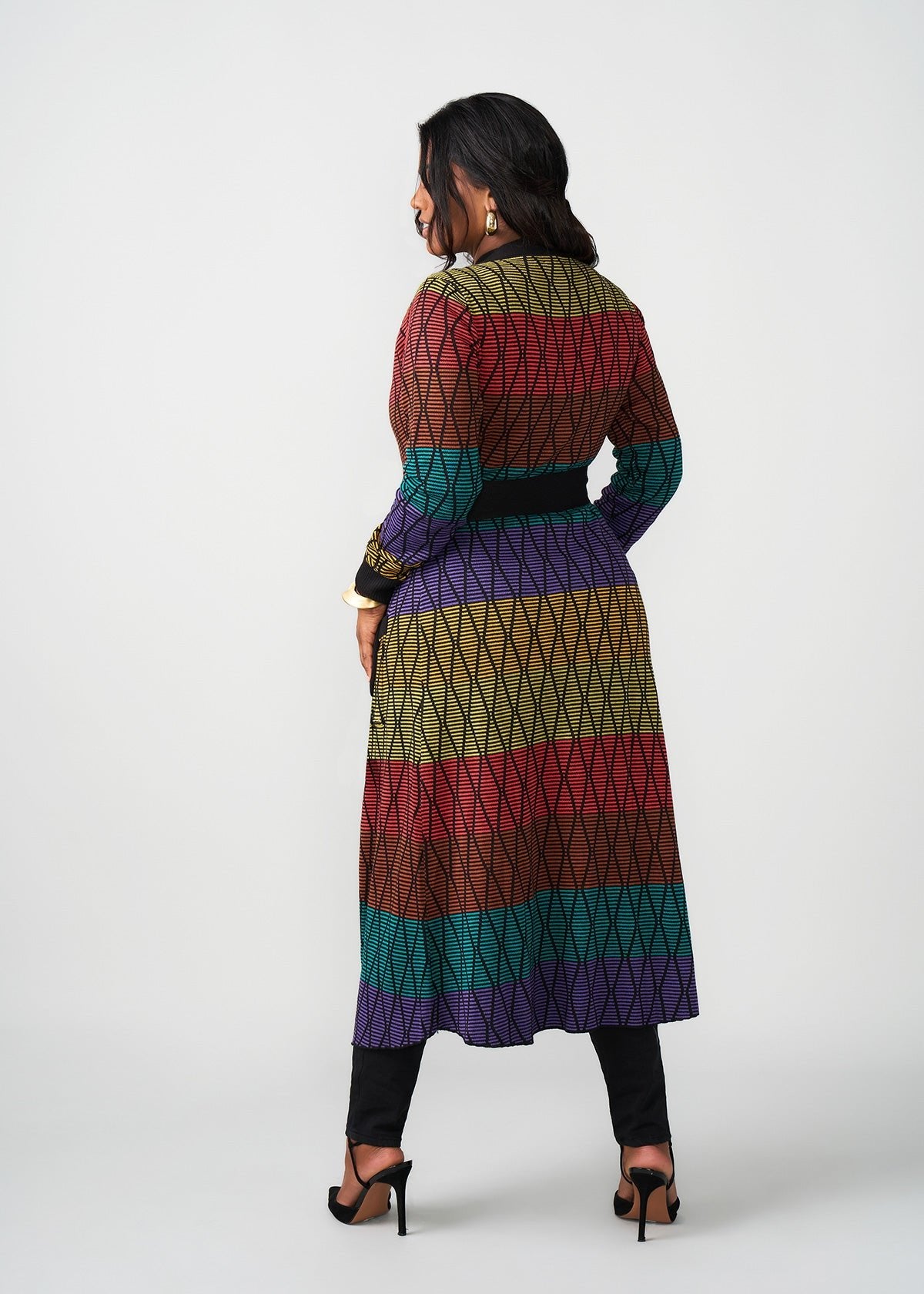 Aisha Women's African Print Cardigan (Rainbow Diamond Stripes) - Clearance - D'IYANU