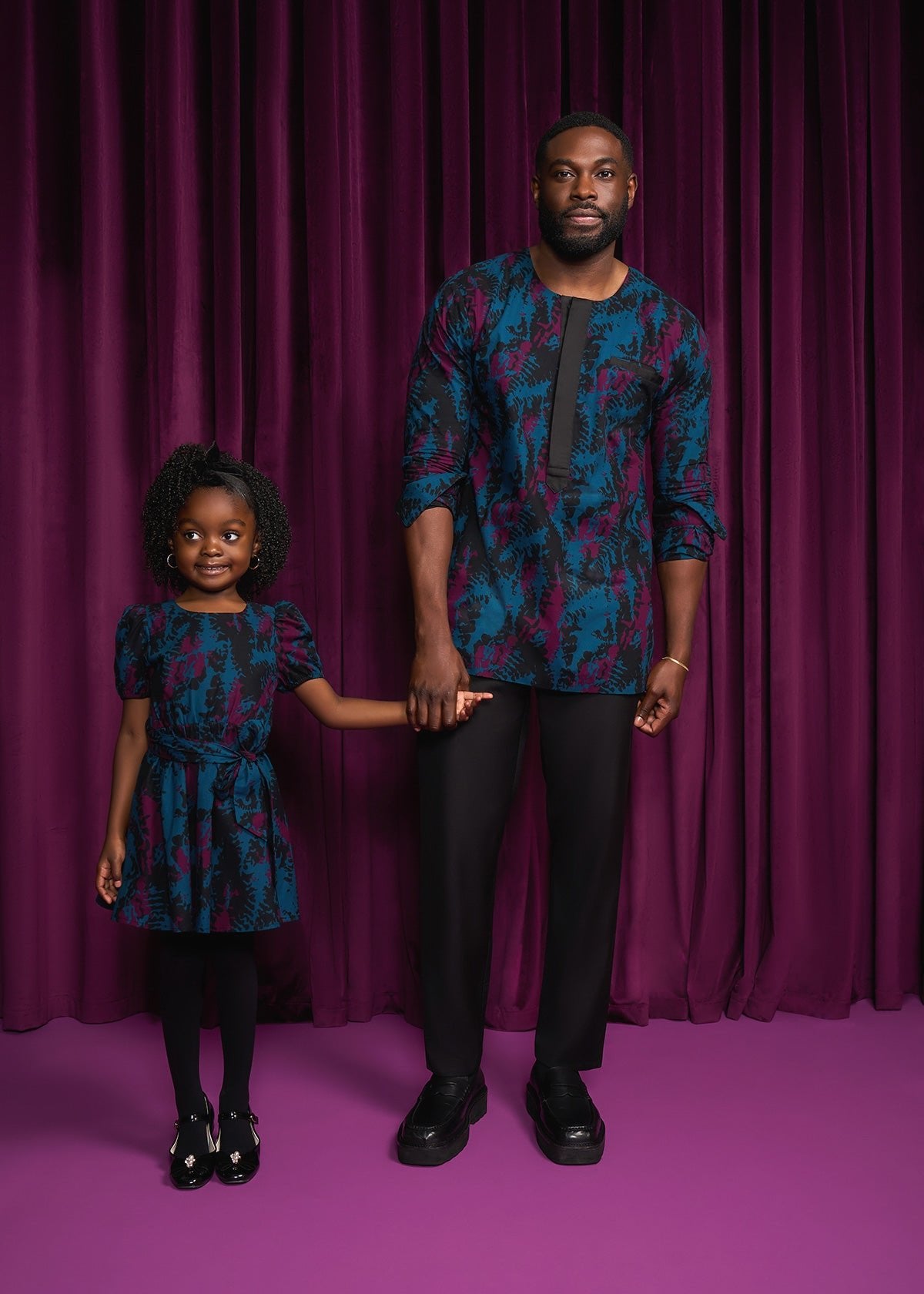 Akua Girl's African Print Dress (Midnight Teal Abstract) - D'IYANU