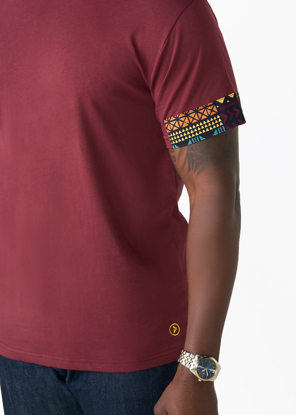 Alasane Men's African Print Appliqué T-Shirt (Navy Multicolor Kente) - D'IYANU
