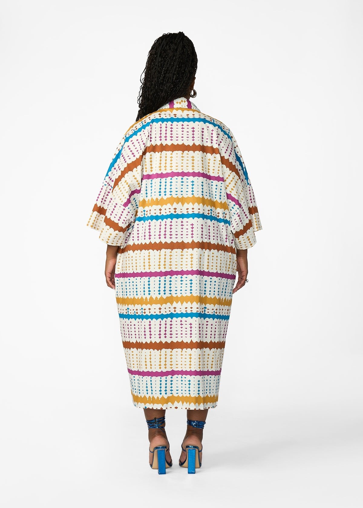 Amina Women's African Print Kimono (White Nautical Adire) - D'IYANU
