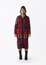 Anele Women's African Print Button-Up Sweater Dress (Black Berry Kuba) - D'IYANU