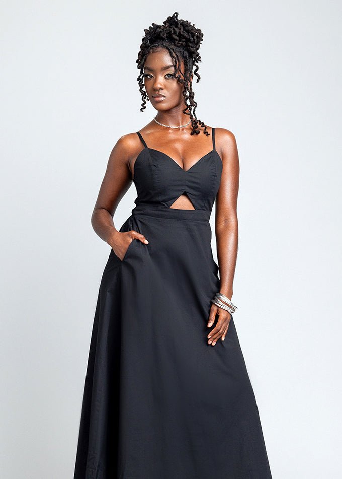 Anjiola Women's Maxi Dress (Black) - D'IYANU