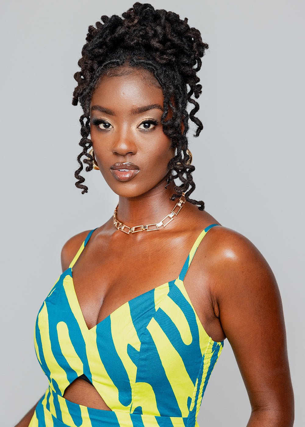 Anjiola Women's African Print Maxi Dress (Lime Zebra Abstract) - D'IYANU