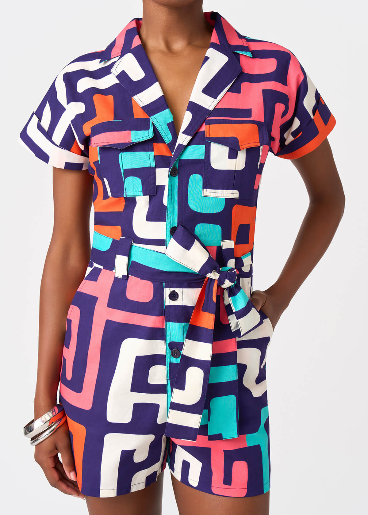 Asale Women's African Print Romper (Confetti Kuba) - D'IYANU