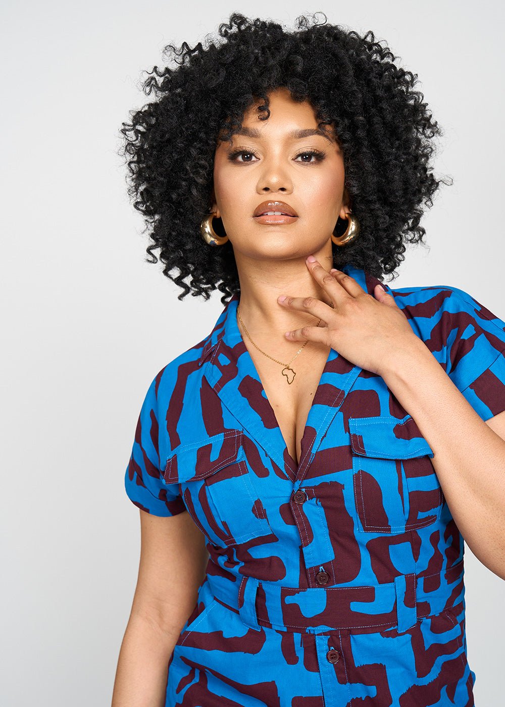 Asale Women's African Print Romper (Fig Blue Geometric) - D'IYANU