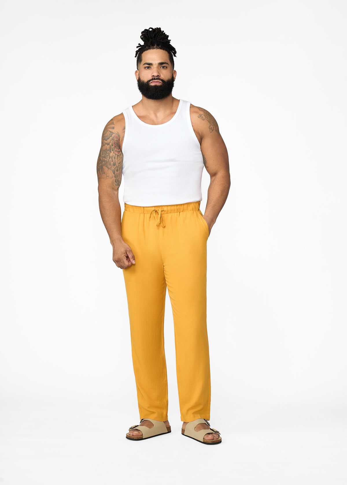 Asan Men's Linen Blend Pants (Gold) - D'IYANU