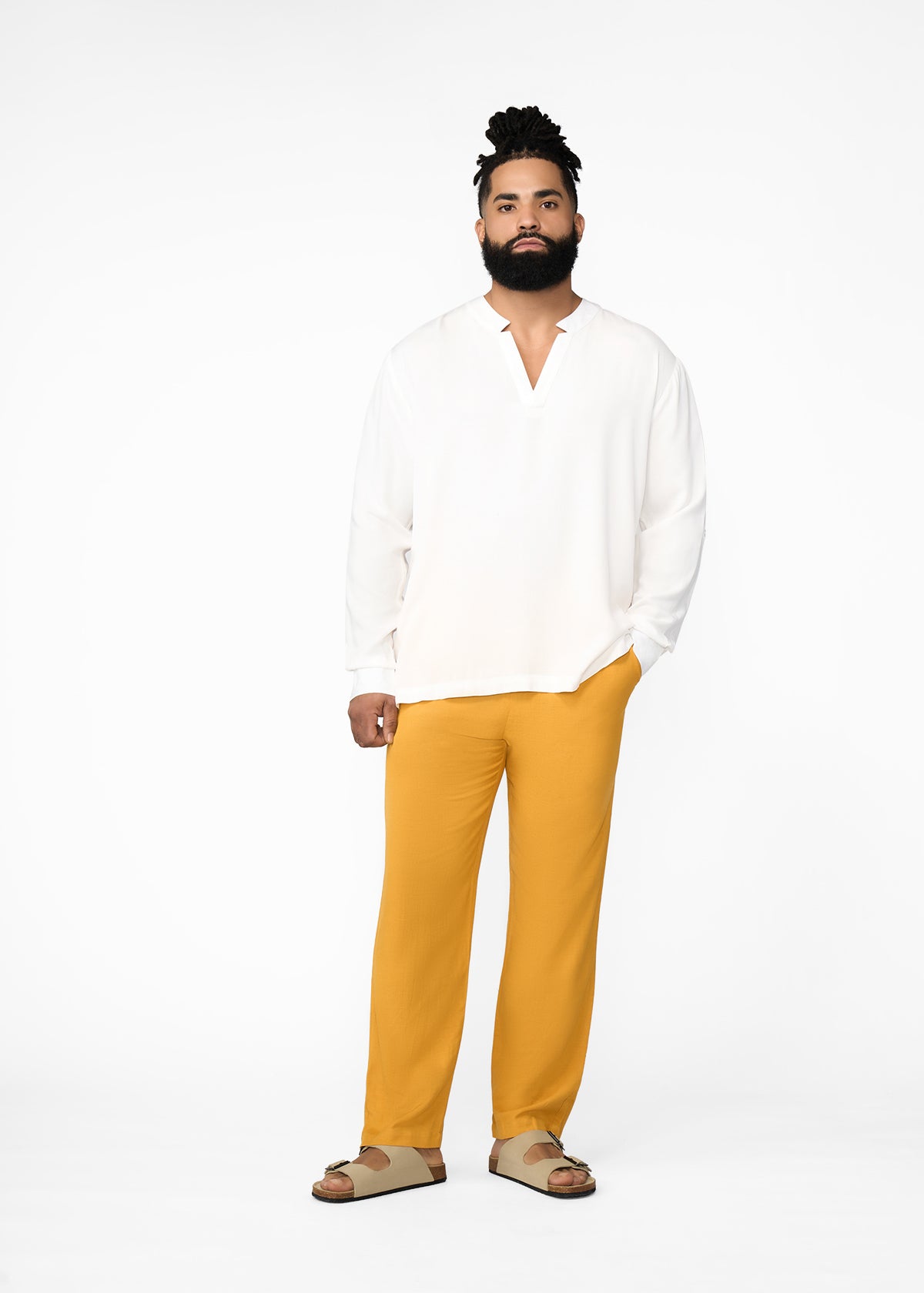 Asan Men's Linen Blend Pants (Gold) - D'IYANU