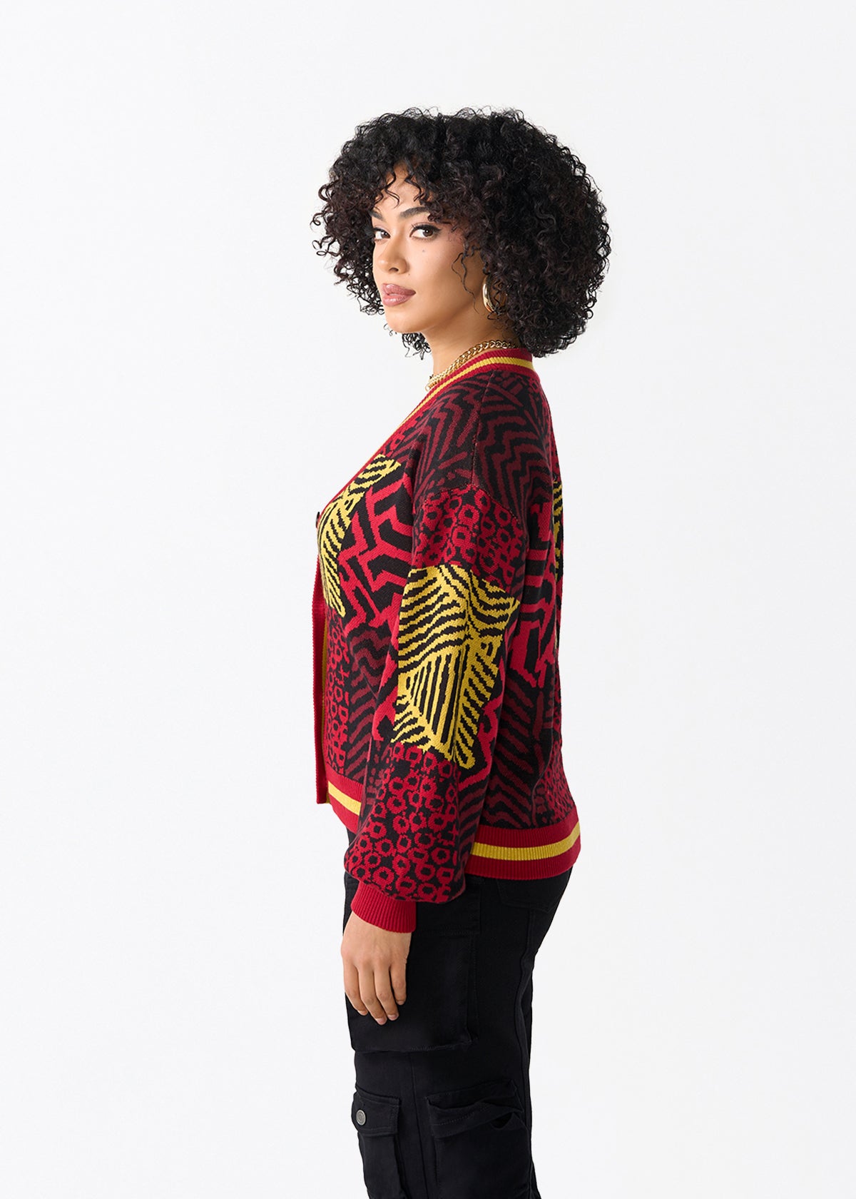 Ayaan Women's African Print Cropped Cardigan (Black Cherry Multipattern) - D'IYANU