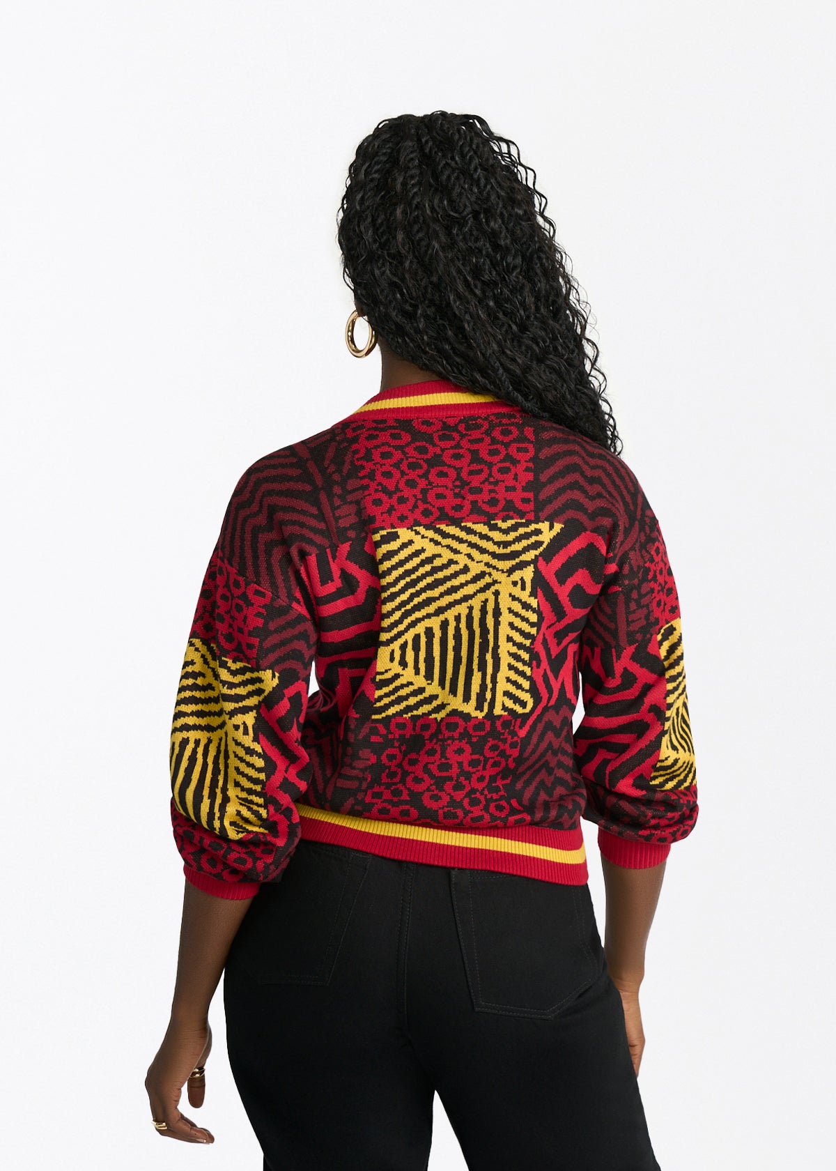 Ayaan Women's African Print Cropped Cardigan (Black Cherry Multipattern)