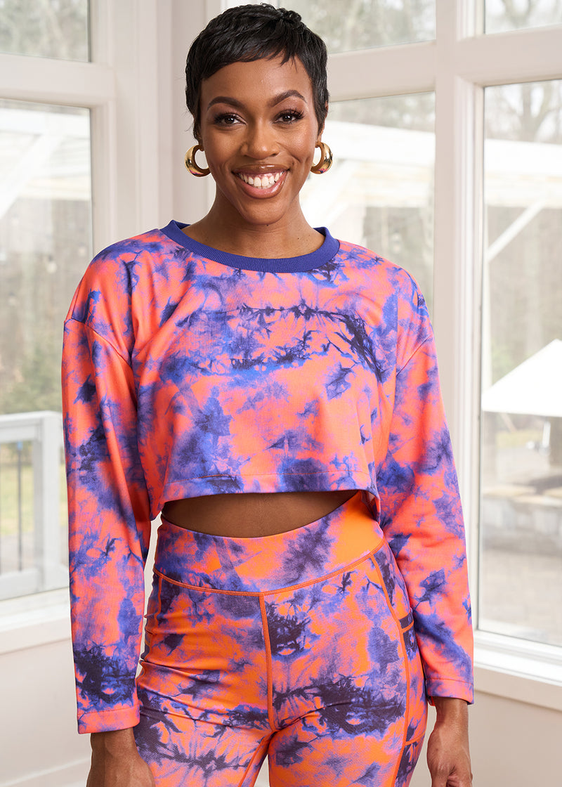 Bamba Women's African Print Cropped Sweatshirt (Sunset Tie Dye)