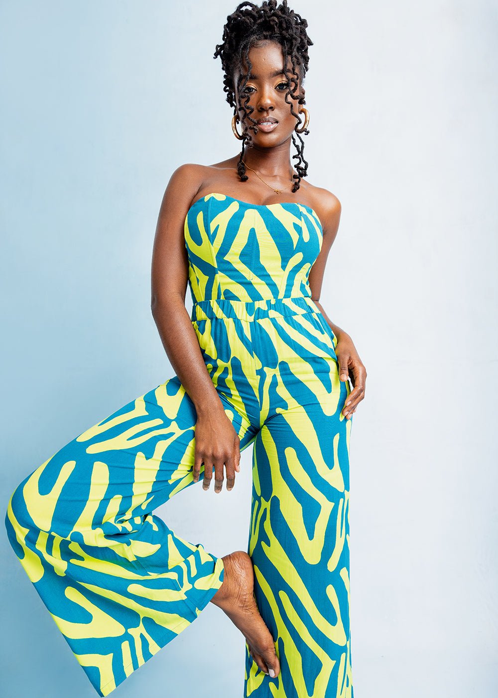 Caimile Women's African Print Stretch Corset (Lime Zebra Abstract) - D'IYANU
