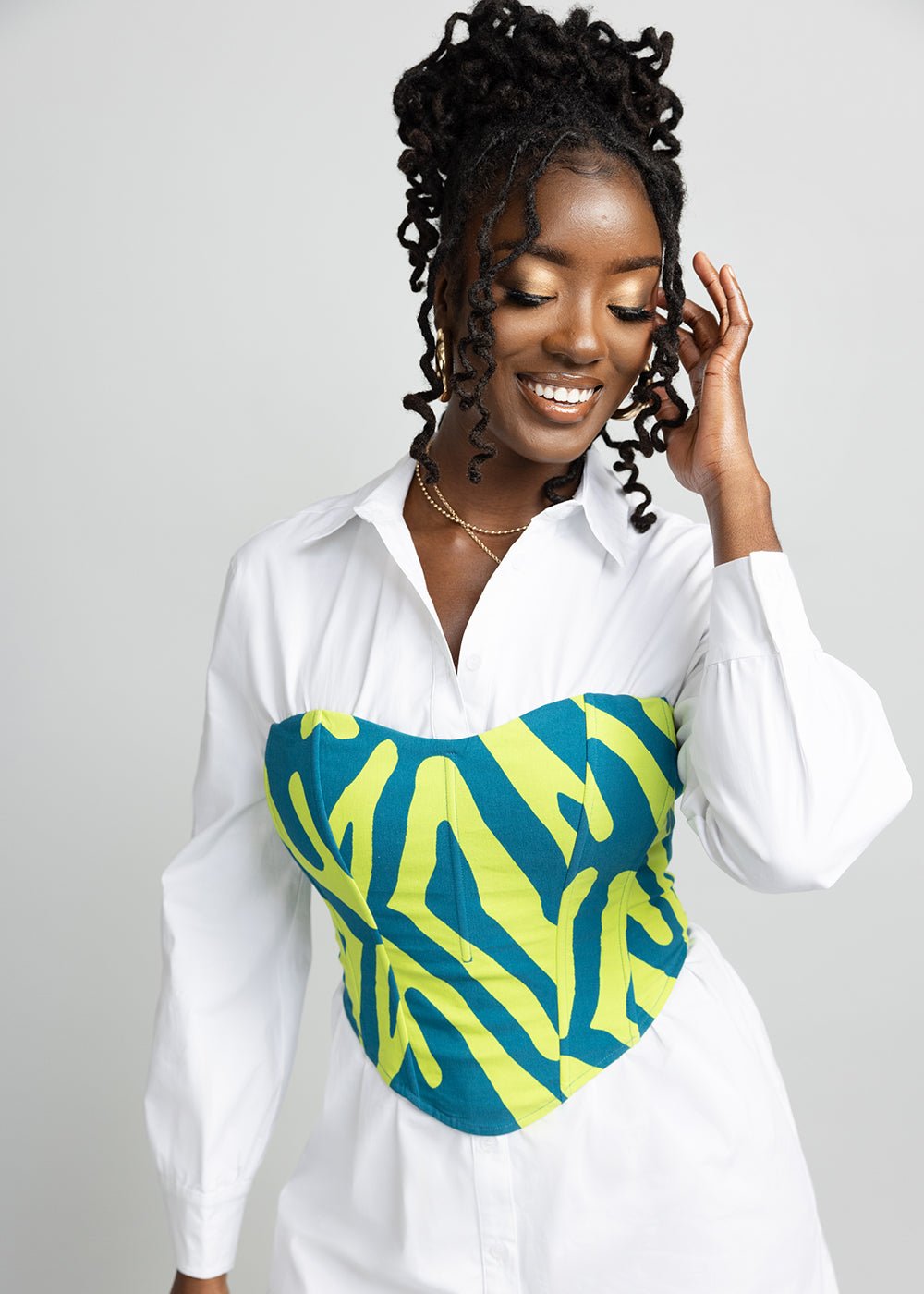 Caimile Women's African Print Stretch Corset (Lime Zebra Abstract) - D'IYANU