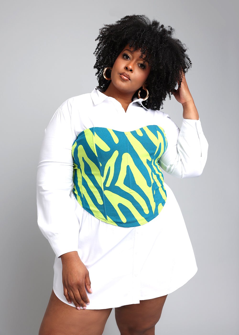 Caimile Women's African Print Stretch Corset (Lime Zebra Abstract) - D'IYANU