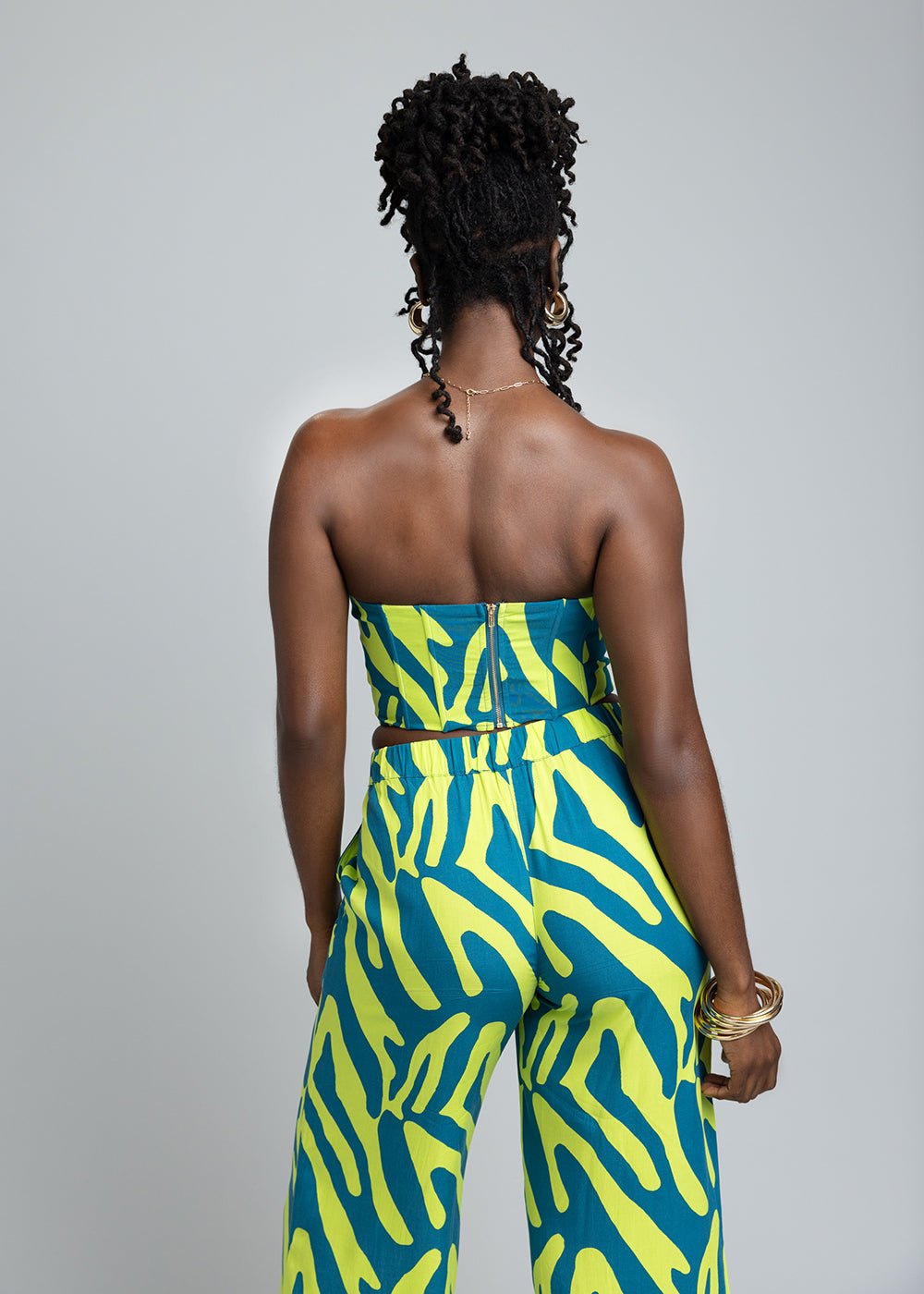 Caimile Women's African Print Stretch Corset (Lime Zebra Abstract) - D'IYANU